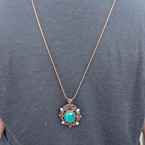 Turquoise Sunburst Pendant Necklace with Rose Gold Chain